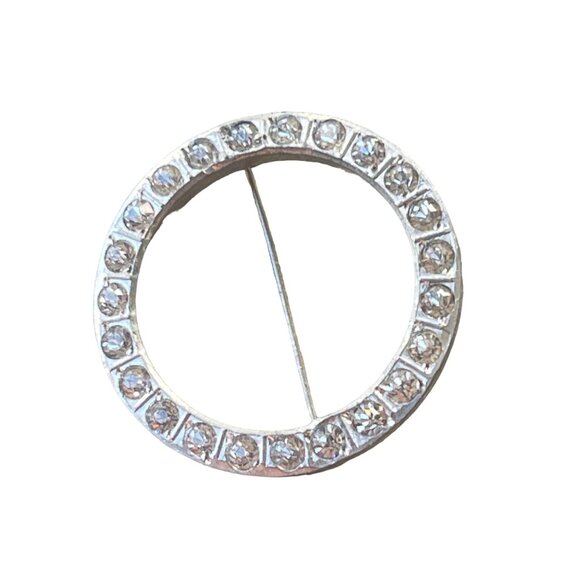 Vintage Crystal Rhinestone Circle Brooch Pin Pot Metal - Picture 5 of 5